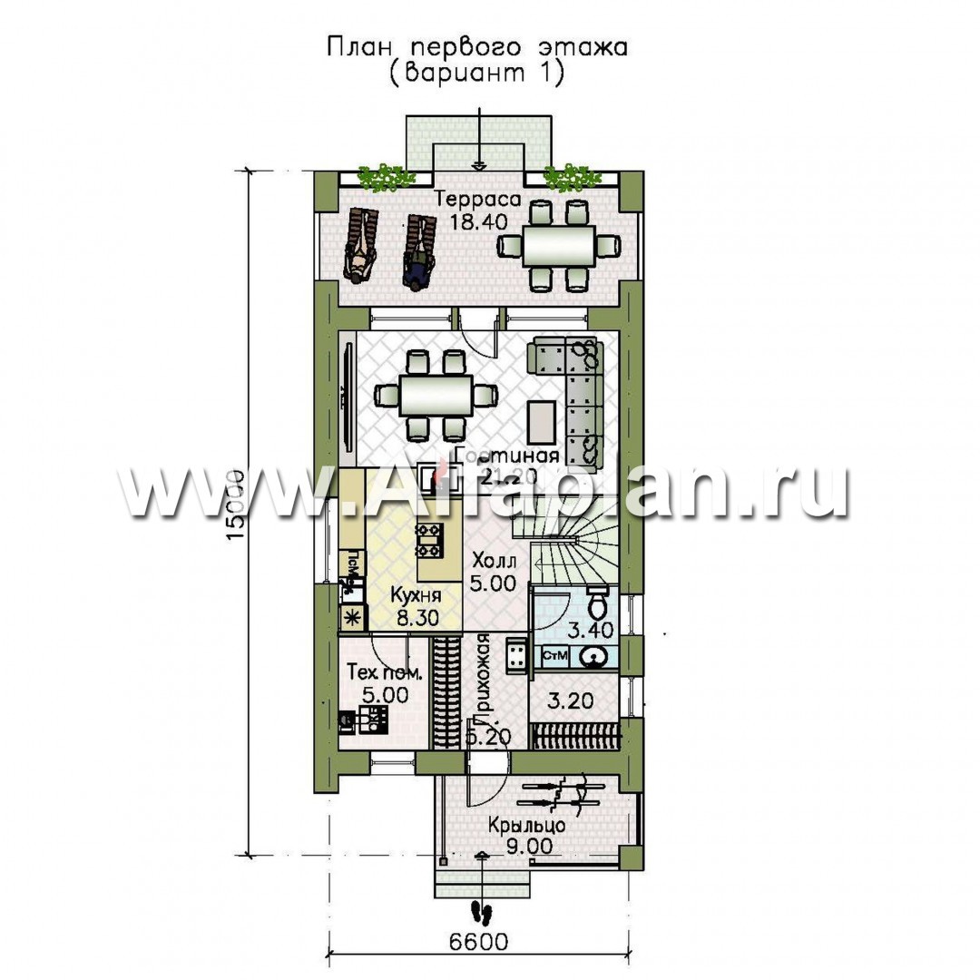 Проекты домов Альфаплан - «Барн» - современный мансардный дом с террасой и балконом - изображение плана проекта №1