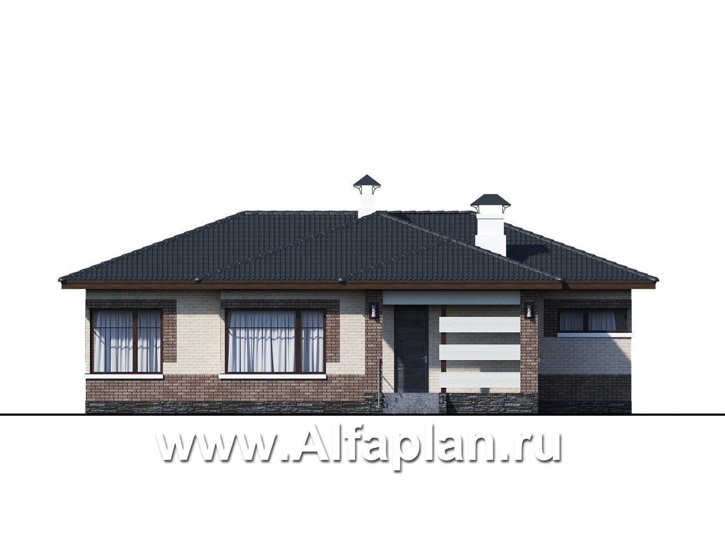 Проекты домов Альфаплан - «Авалон» - стильный одноэтажный дом с угловым остеклением - изображение фасада №1