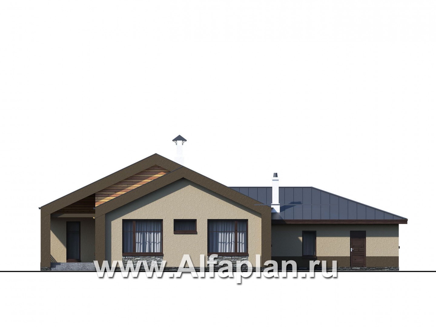 Проекты домов Альфаплан - «Аркада» - современный одноэтажный дом с сауной и большим гаражом - изображение фасада №3