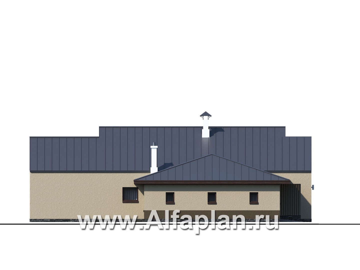Проекты домов Альфаплан - «Аркада» - современный одноэтажный дом с сауной и большим гаражом - изображение фасада №4