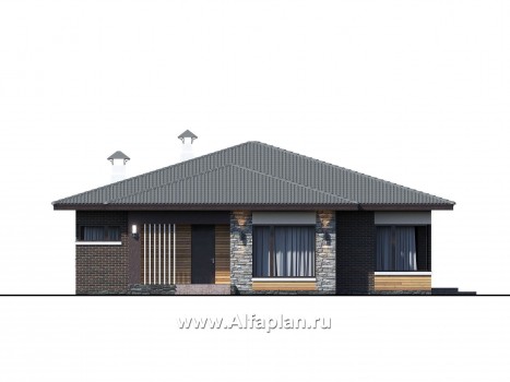 Проекты домов Альфаплан - «Ангара» - стильный одноэтажный коттедж с террасой - превью фасада №1