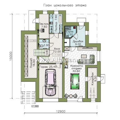 Проекты домов Альфаплан - "Амур" - трехэтажный особняк с гаражом и бассейном - превью плана проекта №1