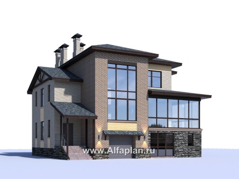 Проекты домов Альфаплан - "Амур" - трехэтажный особняк с гаражом и бассейном - превью дополнительного изображения №1