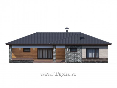 «Алазея» - проект одноэтажного дома из газобетона, с террасой и  с сауной, в современном стиле - превью фасада дома