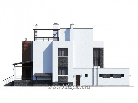 Проекты домов Альфаплан - «Альстер Плюс» — современная вилла с цоколем и эксплуатируемой кровлей - превью фасада №2
