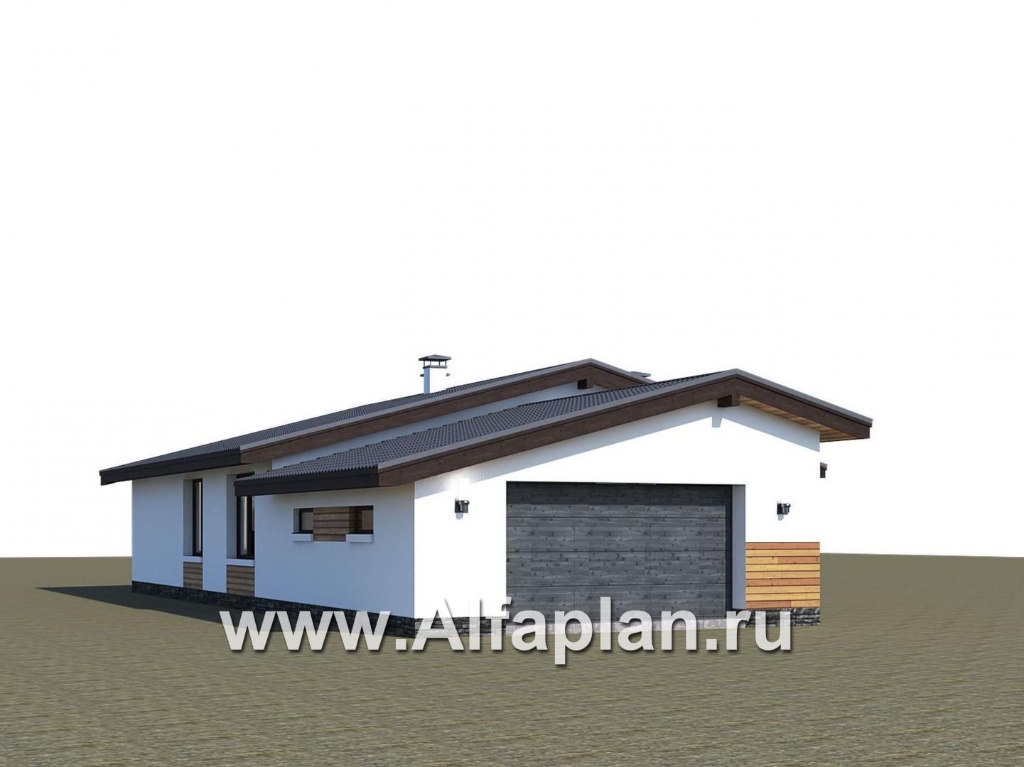 Проекты домов Альфаплан - «Калисто» - одноэтажный коттедж с гаражом на два автомобиля - дополнительное изображение №2