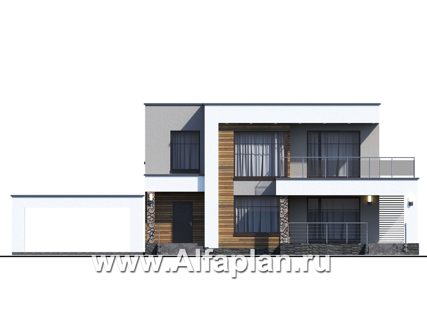 Проекты домов Альфаплан - «Серотонин» - проект современного хай-тек дома с плоской кровлей - изображение фасада №2