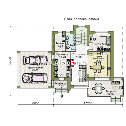 Проекты домов Альфаплан - «Серотонин» - проект современного хай-тек дома с плоской кровлей - превью плана проекта №1