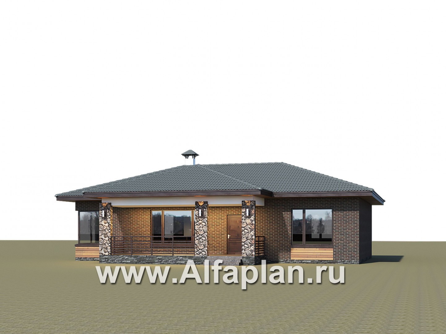 Проекты домов Альфаплан - Проект компактного одноэтажного дома с тремя спальнями - дополнительное изображение №1