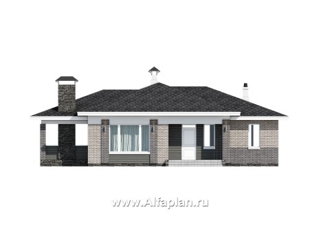 Проекты домов Альфаплан - «Юкон» - проект просторного одноэтажного коттеджа с террасой - превью фасада №1