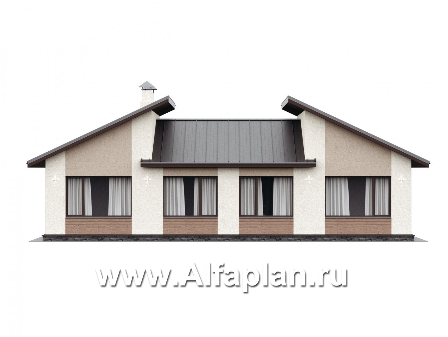Проекты домов Альфаплан - «Стрельна» - одноэтажный дом с четырьмя комнатами и террасой - изображение фасада №4