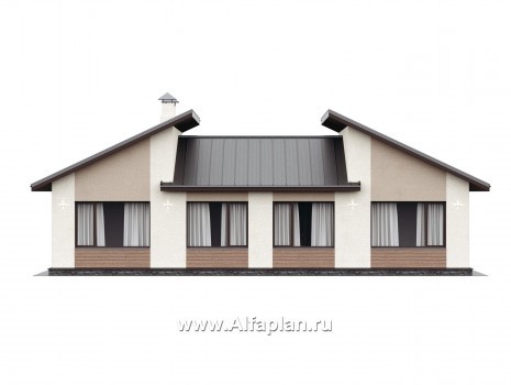 Проекты домов Альфаплан - «Стрельна» - одноэтажный дом с четырьмя комнатами и террасой - превью фасада №4