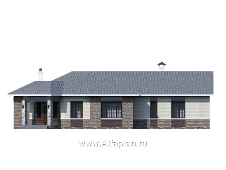 Проекты домов Альфаплан - «Модуль» — одноэтажный дом с диагональным планом, 4 спальни - превью фасада №2
