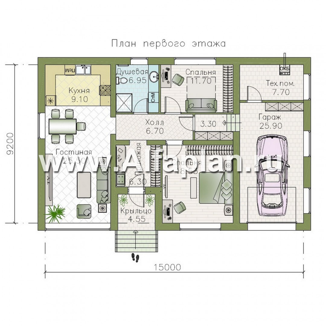 Проекты домов Альфаплан - "Вотчина" - проект одноэтажного дома в классическом стиле - план проекта №1