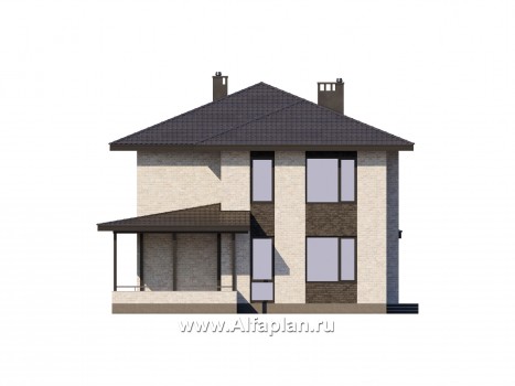 Проект двухэтажного дома, планировка с кабинетом на 1 эт и с террасой, гараж на 1 авто, в современном стиле - превью фасада дома