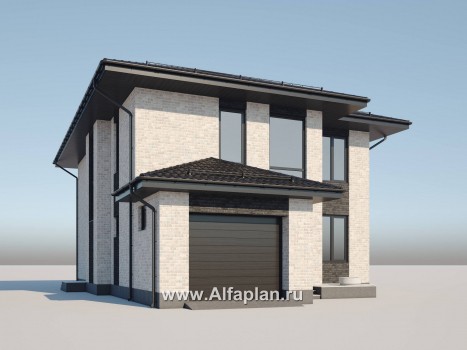 Проект двухэтажного дома, планировка с кабинетом на 1 эт и с террасой, гараж на 1 авто, в современном стиле - превью дополнительного изображения №2