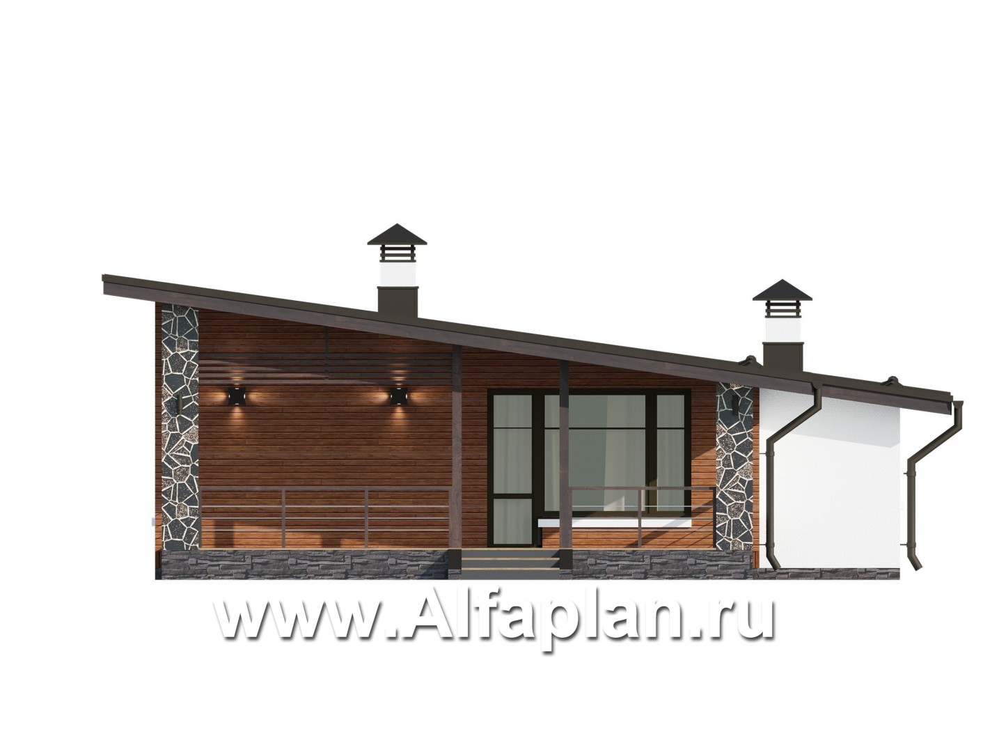 Проекты домов Альфаплан - Проект одноэтажного дома из газобетона, с гаражом - изображение фасада №4