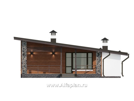 Проекты домов Альфаплан - Проект одноэтажного дома из газобетона, с гаражом - превью фасада №4
