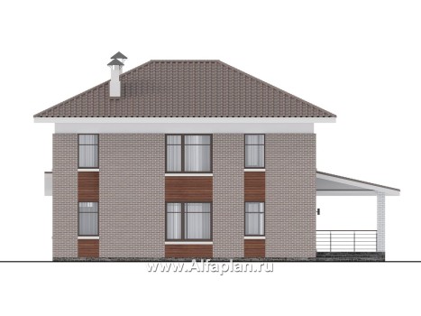 «Вермеер» - проект двухэтажного дома, планировка с лестницей в гостиной и мастер спальня, с террасой - превью фасада дома