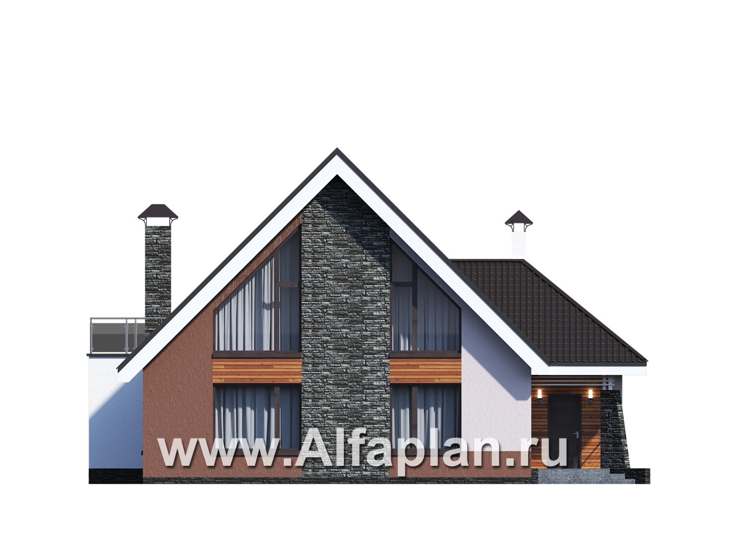 Проекты домов Альфаплан - Проект современного коттеджа с мансардой - изображение фасада №1