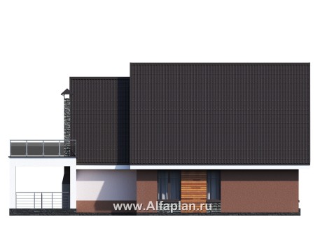 Проекты домов Альфаплан - Проект современного коттеджа с мансардой - превью фасада №3