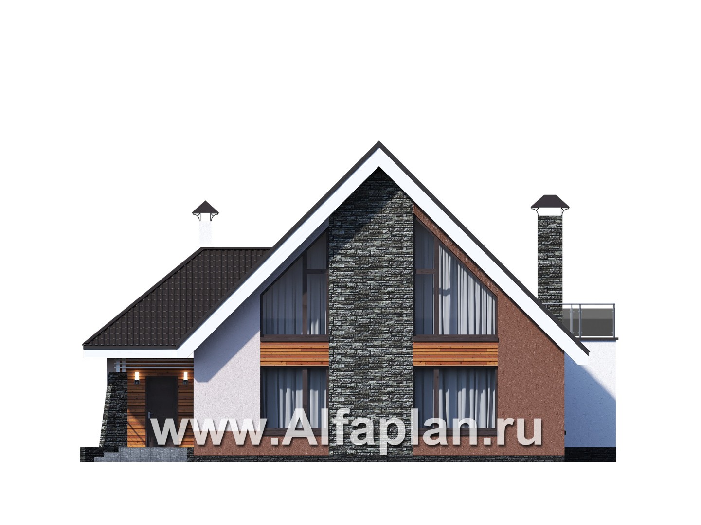 Проекты домов Альфаплан - Проект современного коттеджа с мансардой - изображение фасада №1