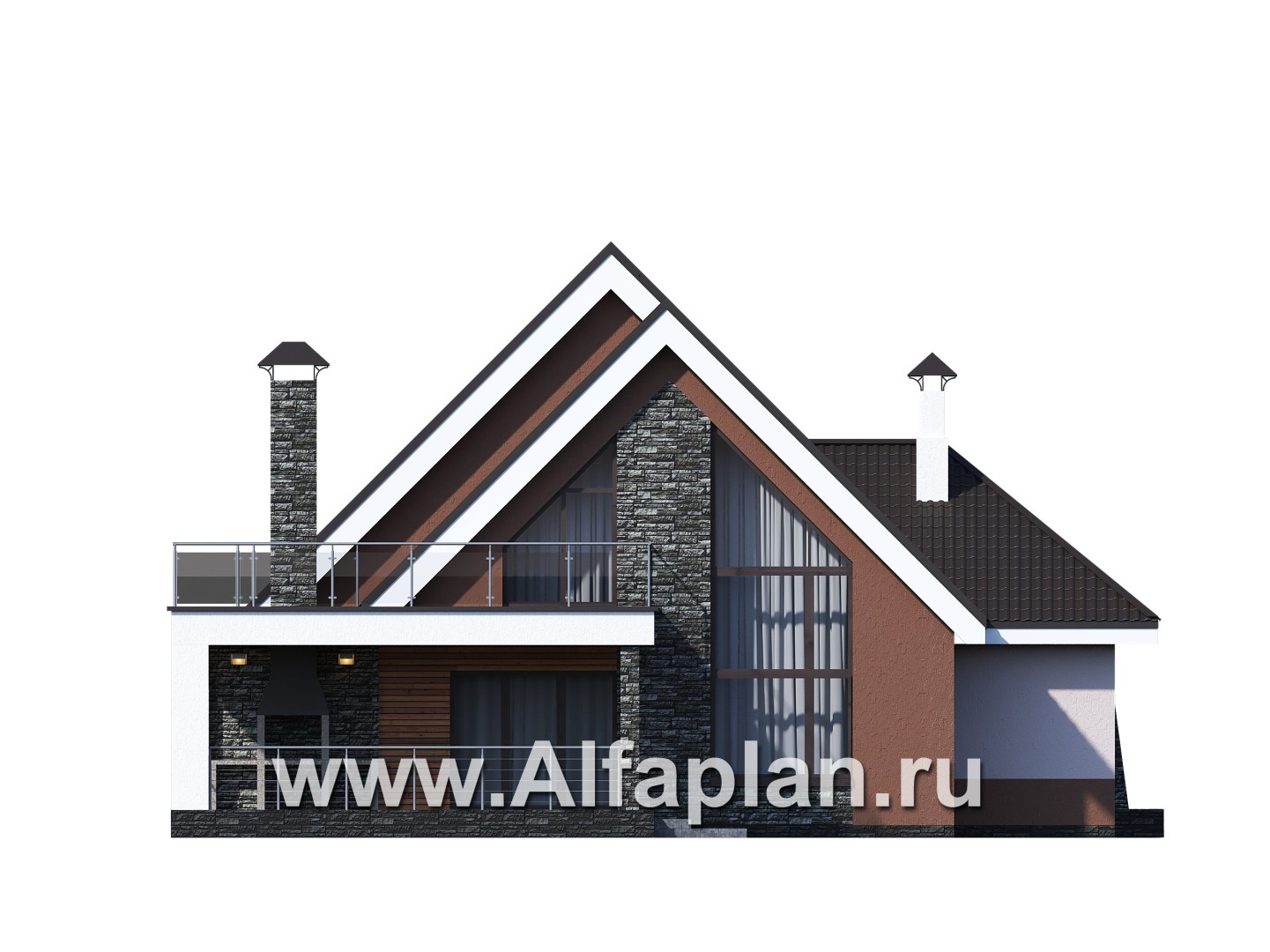 Проекты домов Альфаплан - Проект современного коттеджа с мансардой - изображение фасада №4