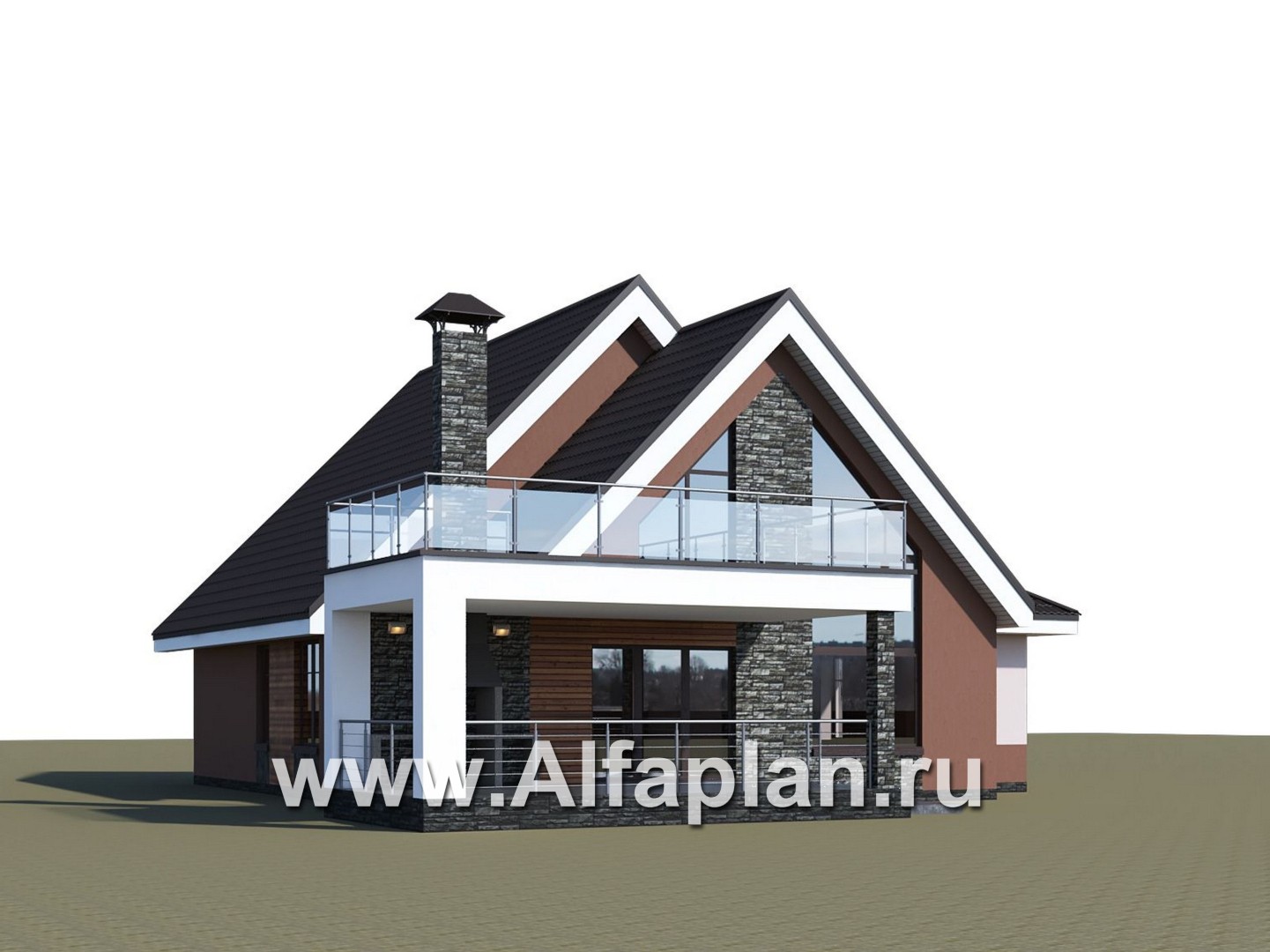Проекты домов Альфаплан - Проект современного коттеджа с мансардой - дополнительное изображение №2