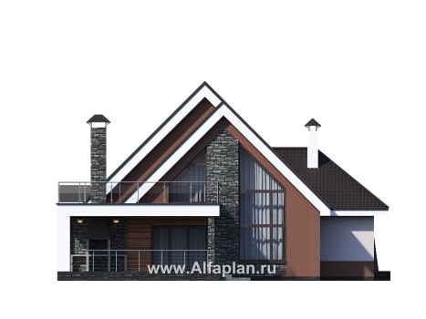 Проекты домов Альфаплан - Проект современного коттеджа с мансардой - превью фасада №4