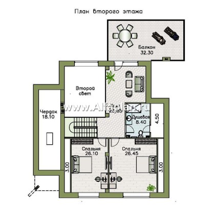Проекты домов Альфаплан - Проект современного коттеджа с мансардой - превью плана проекта №2