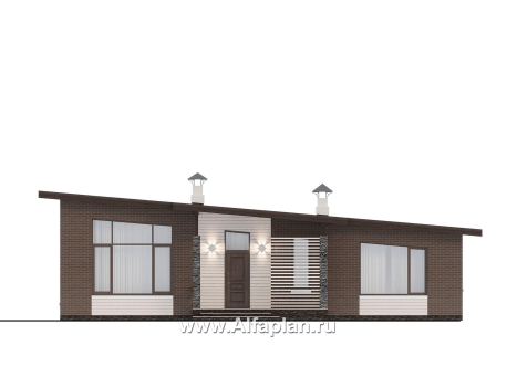 Проекты домов Альфаплан - "Стрелец" -проект газобетонного одноэтажного дома с односкатной крышей - превью фасада №1