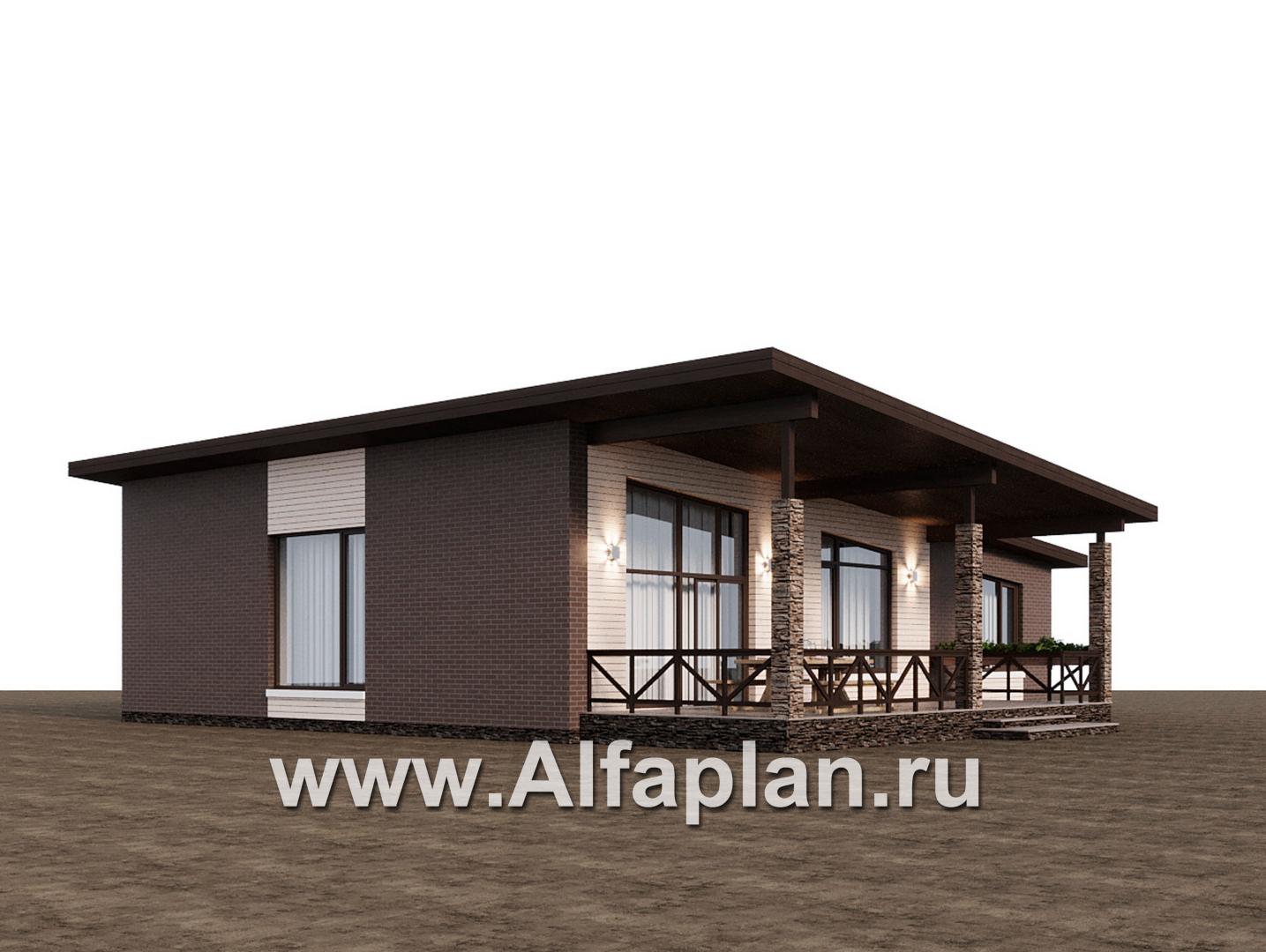 Проекты домов Альфаплан - "Стрелец" -проект газобетонного одноэтажного дома с односкатной крышей - дополнительное изображение №2