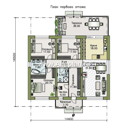 Проекты домов Альфаплан - "Стрелец" -проект газобетонного одноэтажного дома с односкатной крышей - превью плана проекта №1