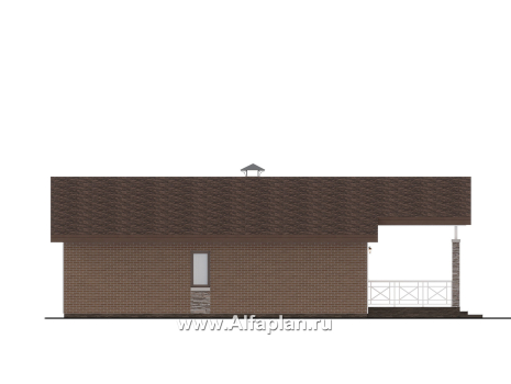 Проекты домов Альфаплан - "Форест" - проект одноэтажного дома с большой террасой и арочным окном - превью фасада №3