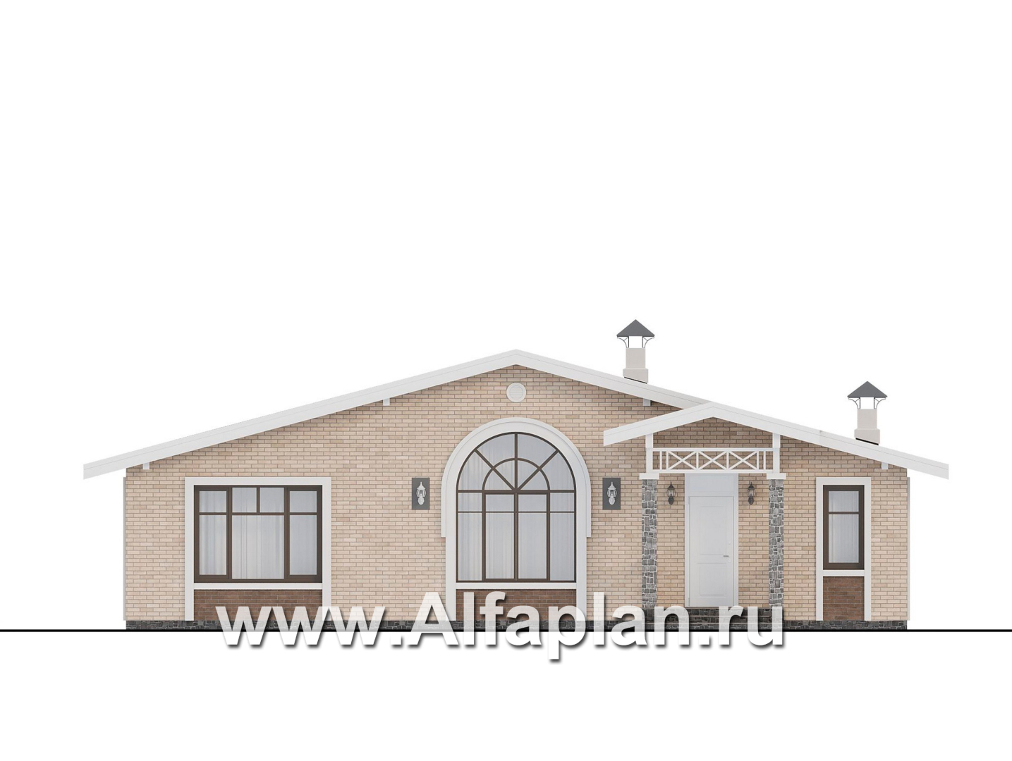 Проекты домов Альфаплан - "Форест" - проект одноэтажного дома с арочным окном - изображение фасада №1