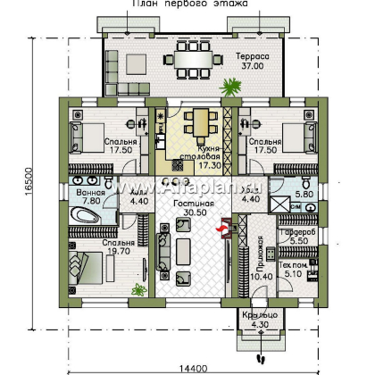 Проекты домов Альфаплан - "Форест" - проект одноэтажного дома с арочным окном - превью плана проекта №1