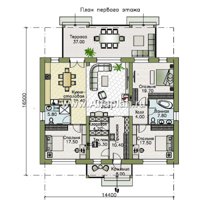 Проекты домов Альфаплан - "Симплекс" - простой в строительстве одноэтажный дом - превью плана проекта №1
