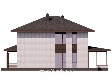 Проект двухэтажного коттеджа, планировка с гостевой на 1 эт, с террасой, в стиле минимализм - превью фасада дома