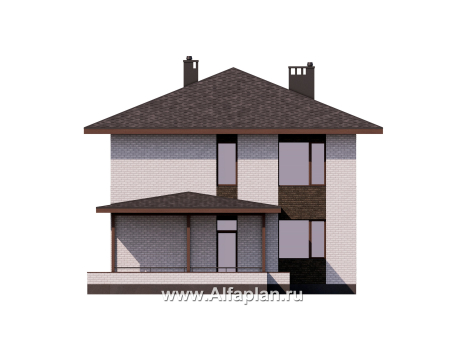 Проект двухэтажного коттеджа, планировка с гостевой на 1 эт, с террасой, в стиле минимализм - превью фасада дома