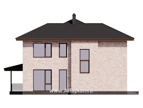 Проект двухэтажного дома из газобетона или кирпича, с террасой и с гаражом на 1 авто, в современном стиле - превью фасада дома