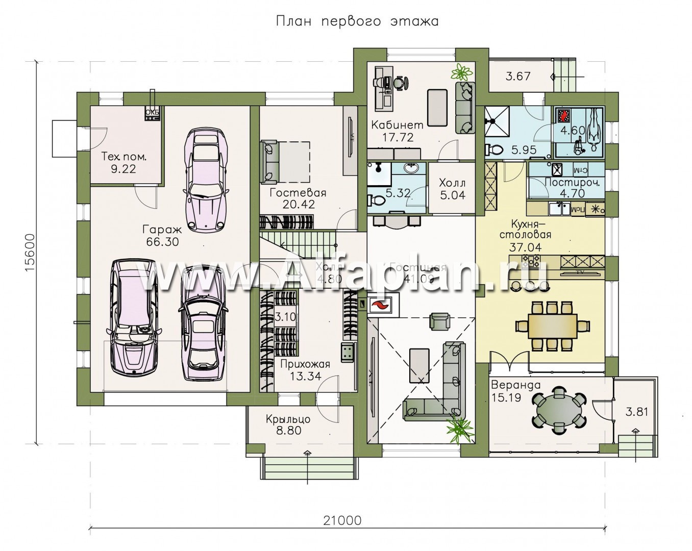 Проекты домов Альфаплан - «Семь звезд» — современный особняк с большим гаражом и биллиардной - план проекта №1