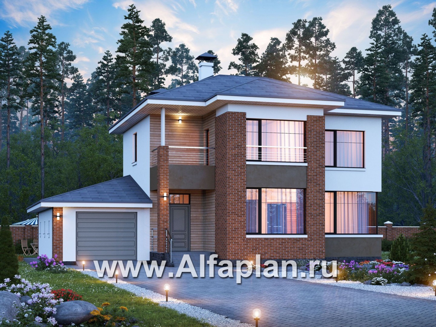 Проекты домов Альфаплан - «Рефлекс» - современный комфортабельный дом с гаражом - основное изображение