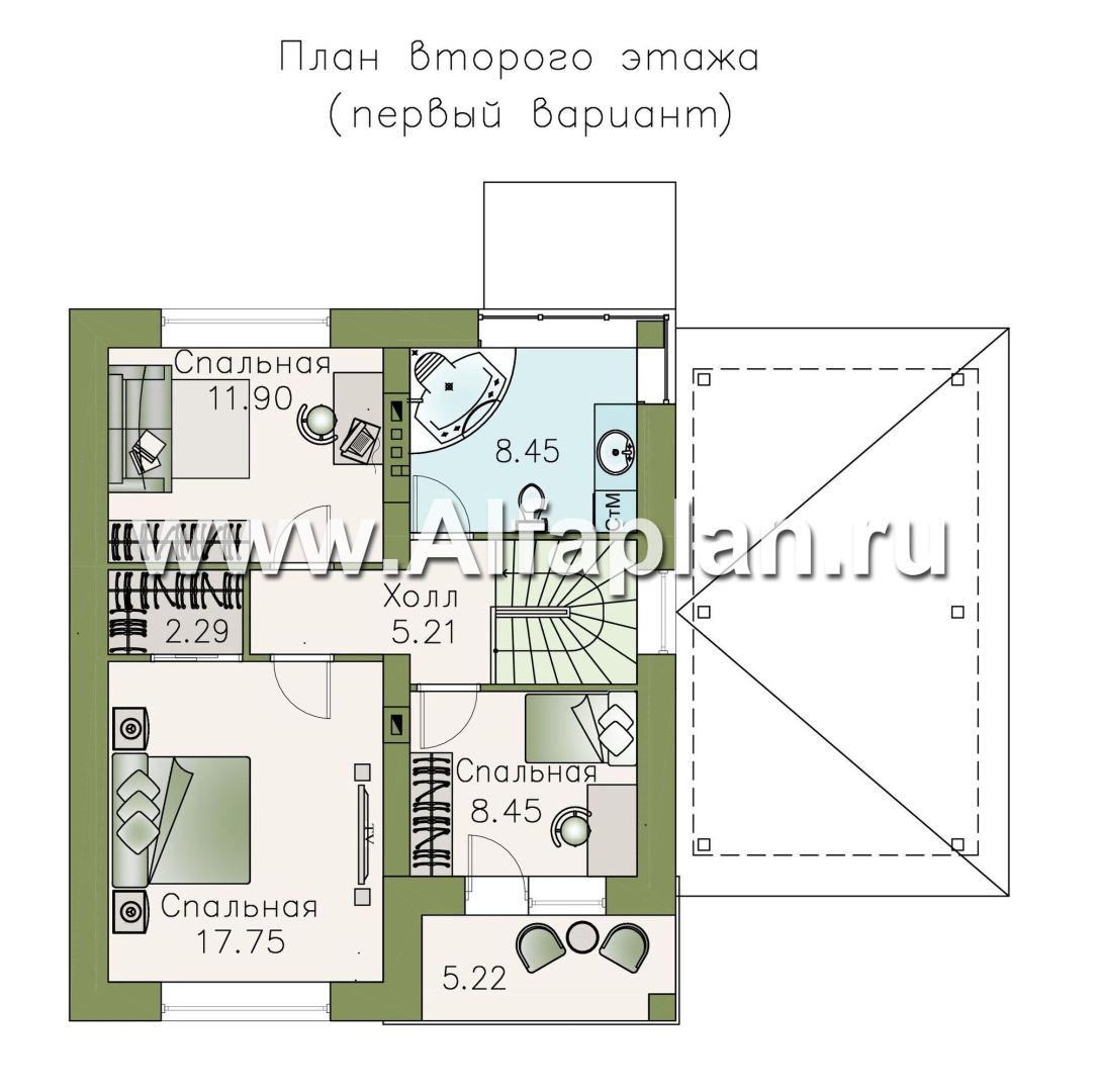 Проекты домов Альфаплан - Кирпичный дом «Серебро» с навесом для машины - план проекта №2