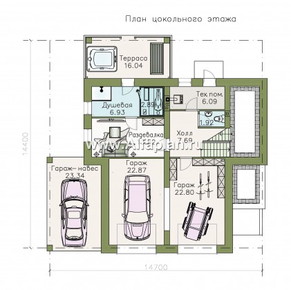Проекты домов Альфаплан - «Линия горизонта» - современный коттедж с гаражом в цоколе - превью плана проекта №1