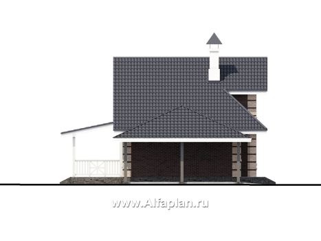 Проекты домов Альфаплан - «Замечательный сосед» - небольшой мансардный дом с гаражом-навесом на два автомобиля - превью фасада №2
