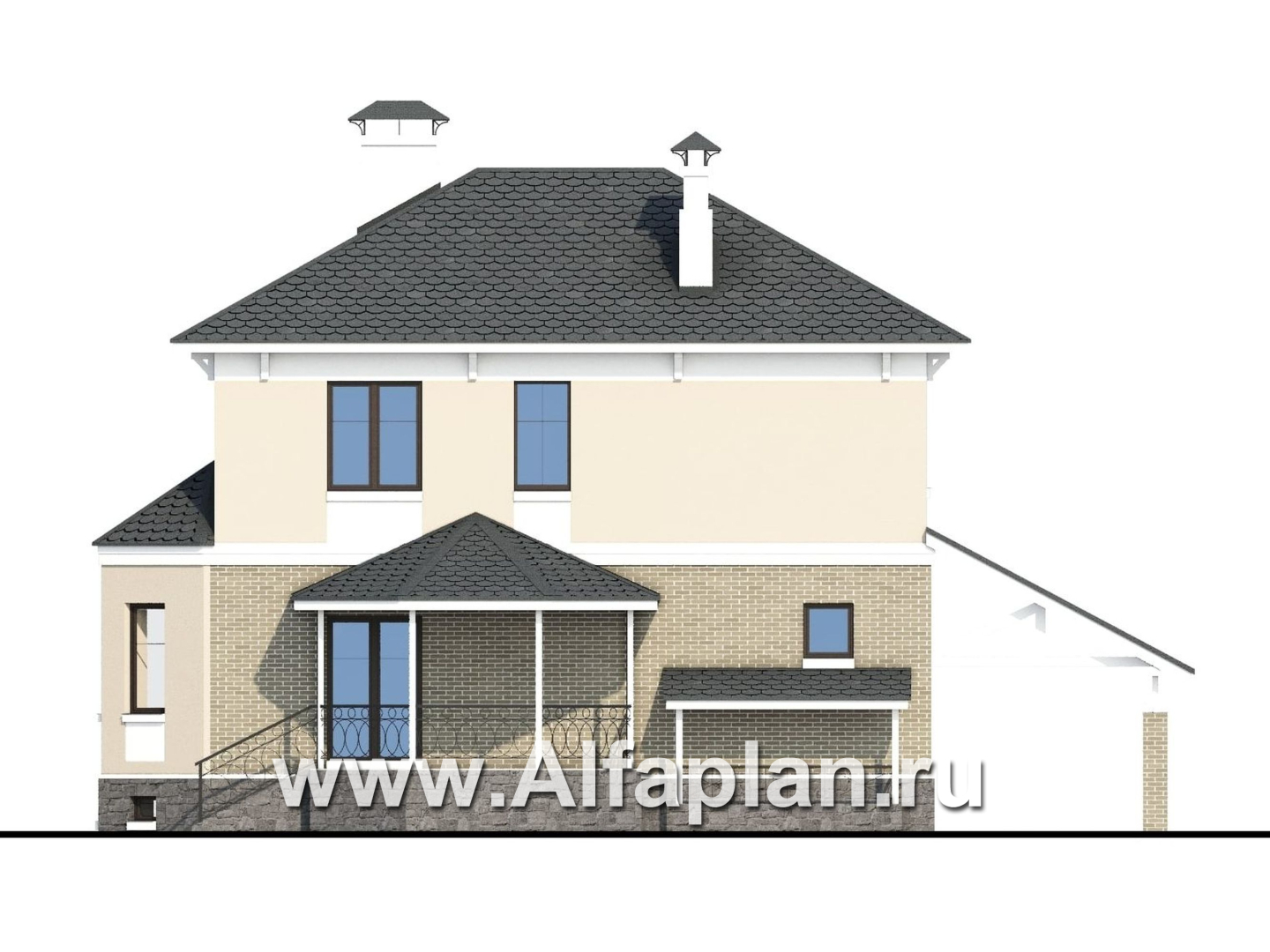 Проекты домов Альфаплан - «Классика плюс» - классический  особняк с цокольным этажом - изображение фасада №4
