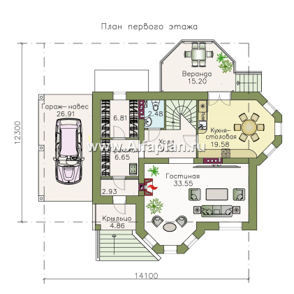 Проекты домов Альфаплан - «Классика плюс» - классический  особняк с цокольным этажом - превью плана проекта №2