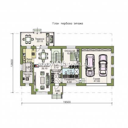 Проекты домов Альфаплан - «Кассиопея» - комфортабельный мансардный дом с большим гаражом - превью плана проекта №1
