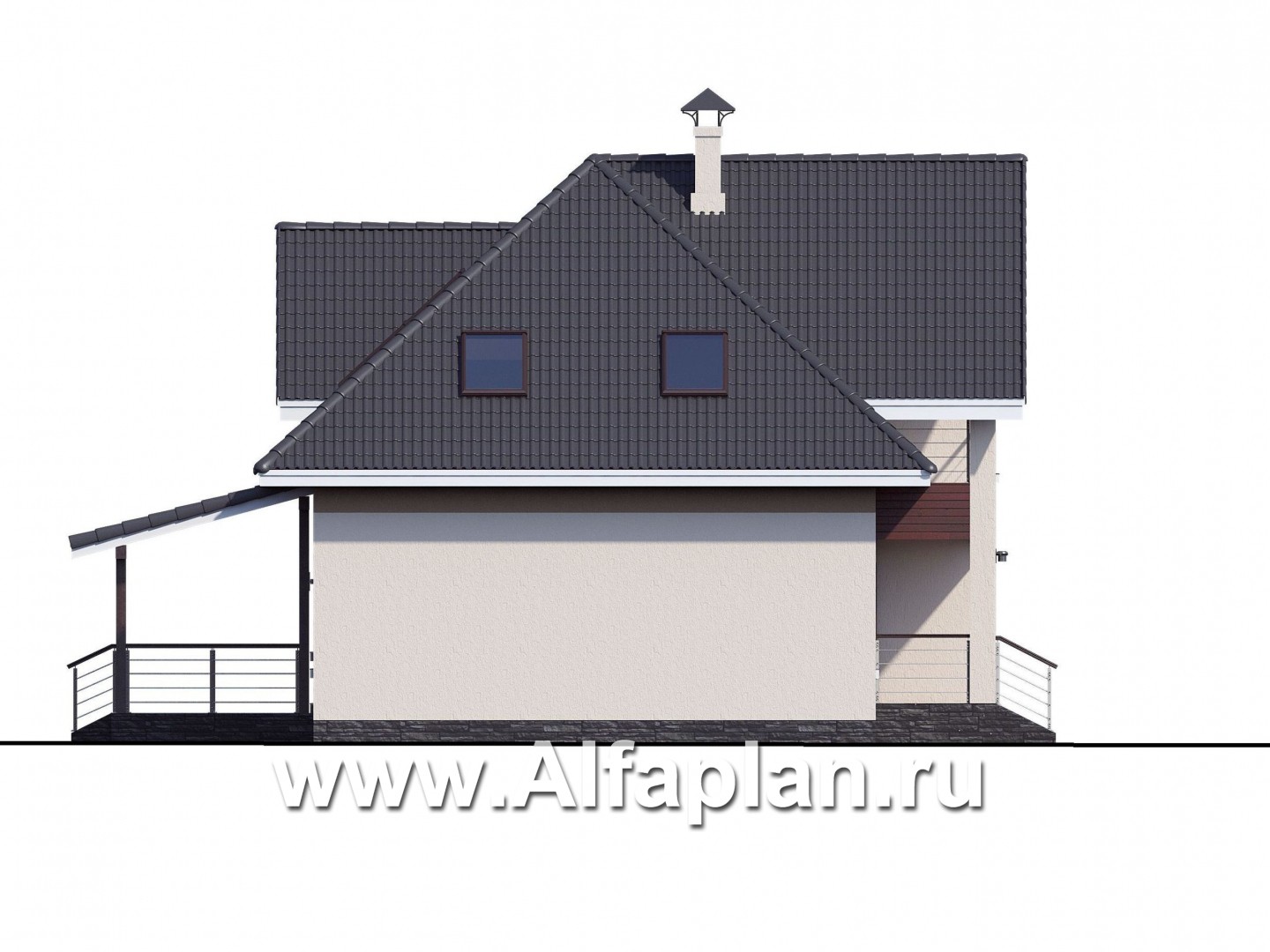 Проекты домов Альфаплан - «Кассиопея» - мансардный дом с шестью спальнями - изображение фасада №2