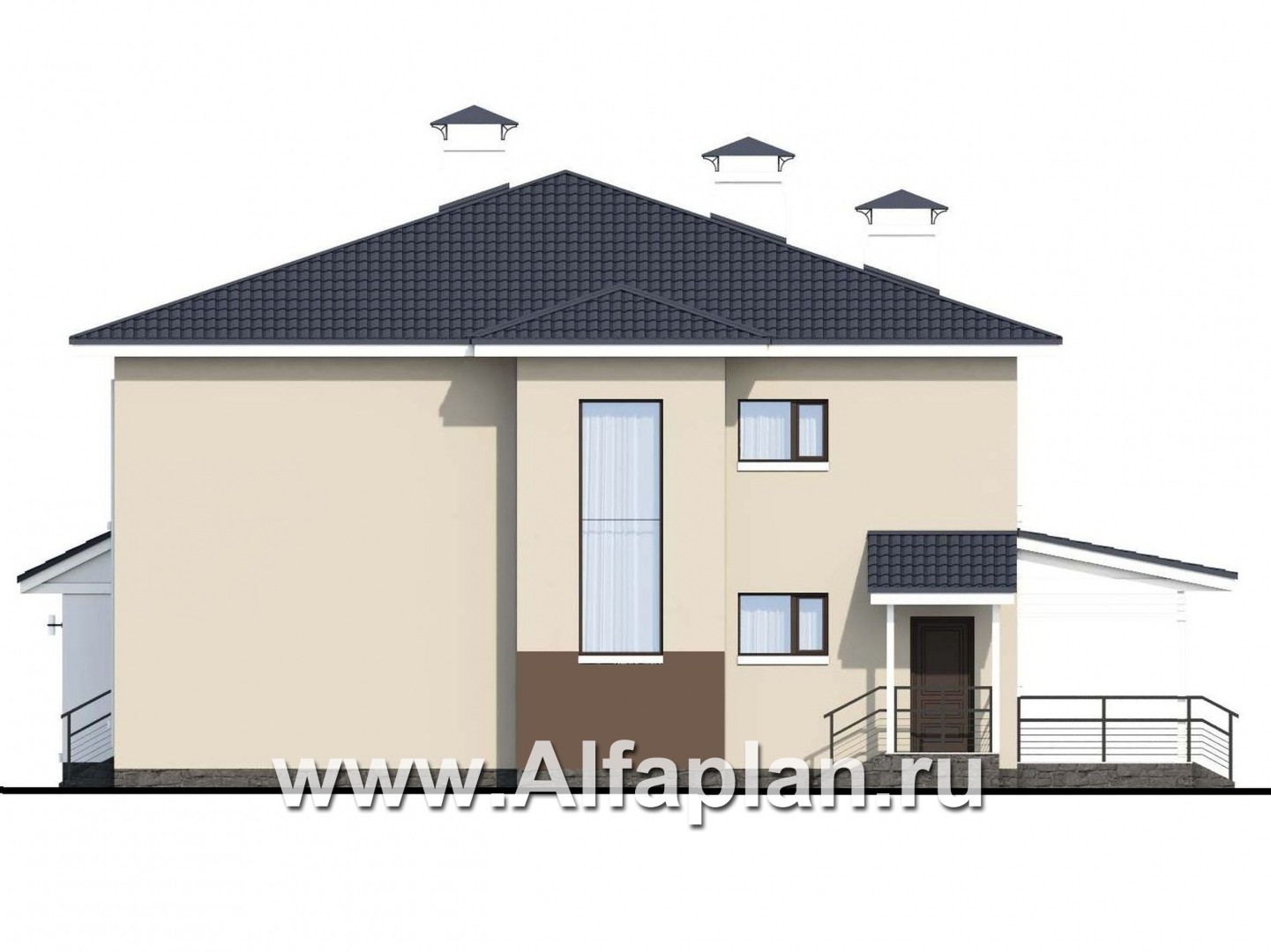 Проекты домов Альфаплан - «Опал» - двухэтажный коттедж с большим крытым балконом - изображение фасада №2
